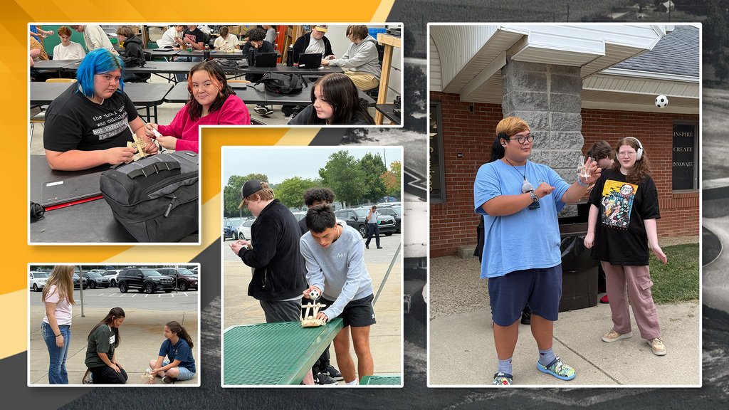 Collage of photos of engineering students working on their engineering projects