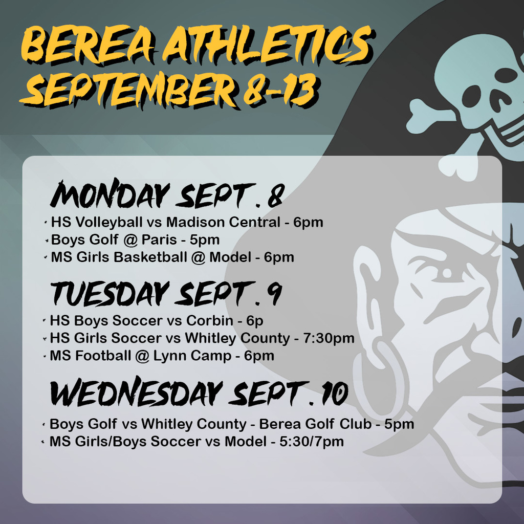 Berea Athletics Schedule for September 8-13