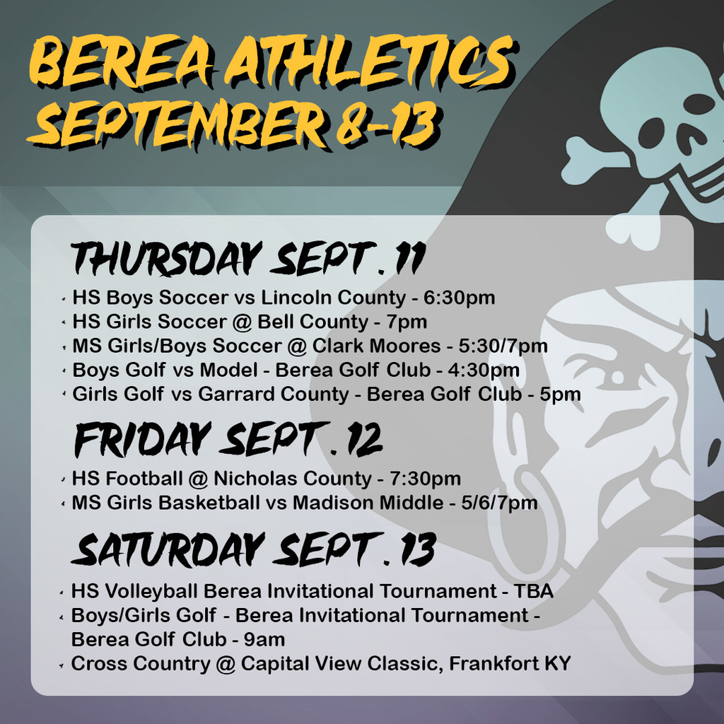 Berea Athletics Schedule for September 8-13