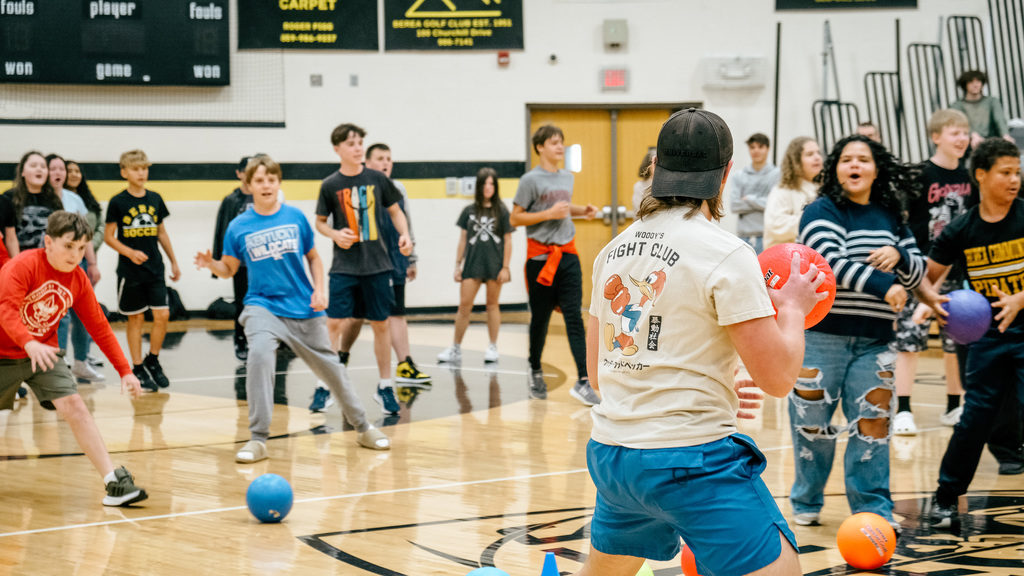 students playing dodgeball