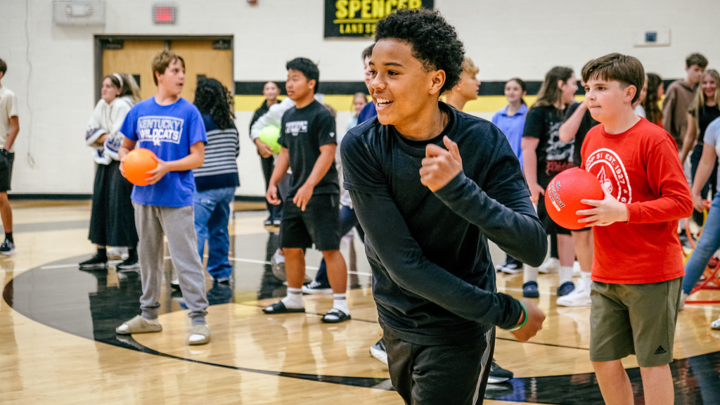 Student throwing dodgeball