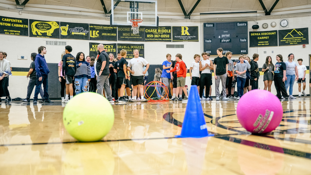 Students prepare for dodgeball game