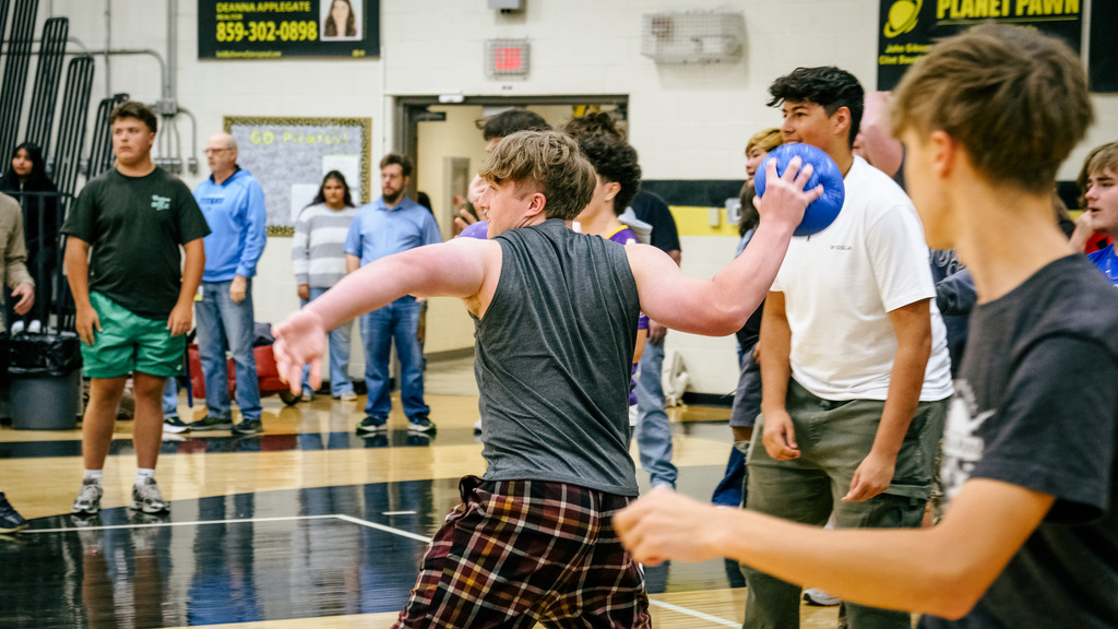 Student throwing dodgeball