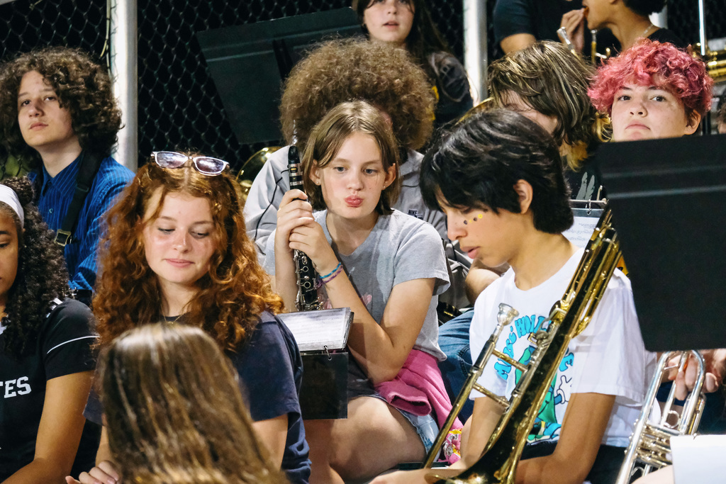 School band sitting in stands