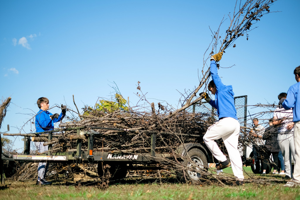 Students Building Bonfire