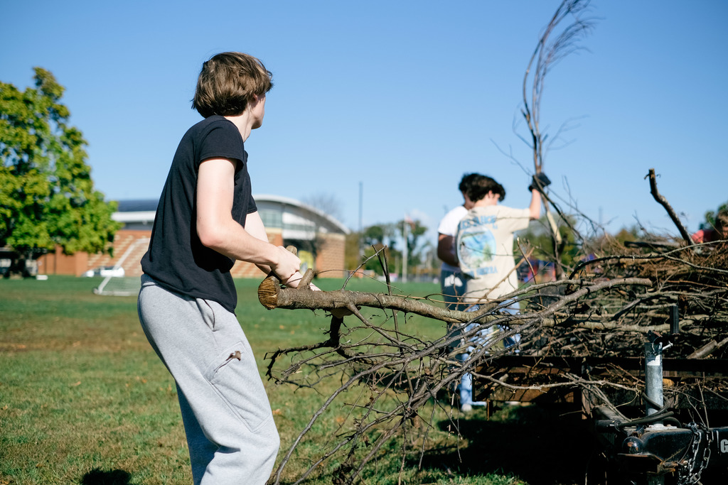 Students Building Bonfire