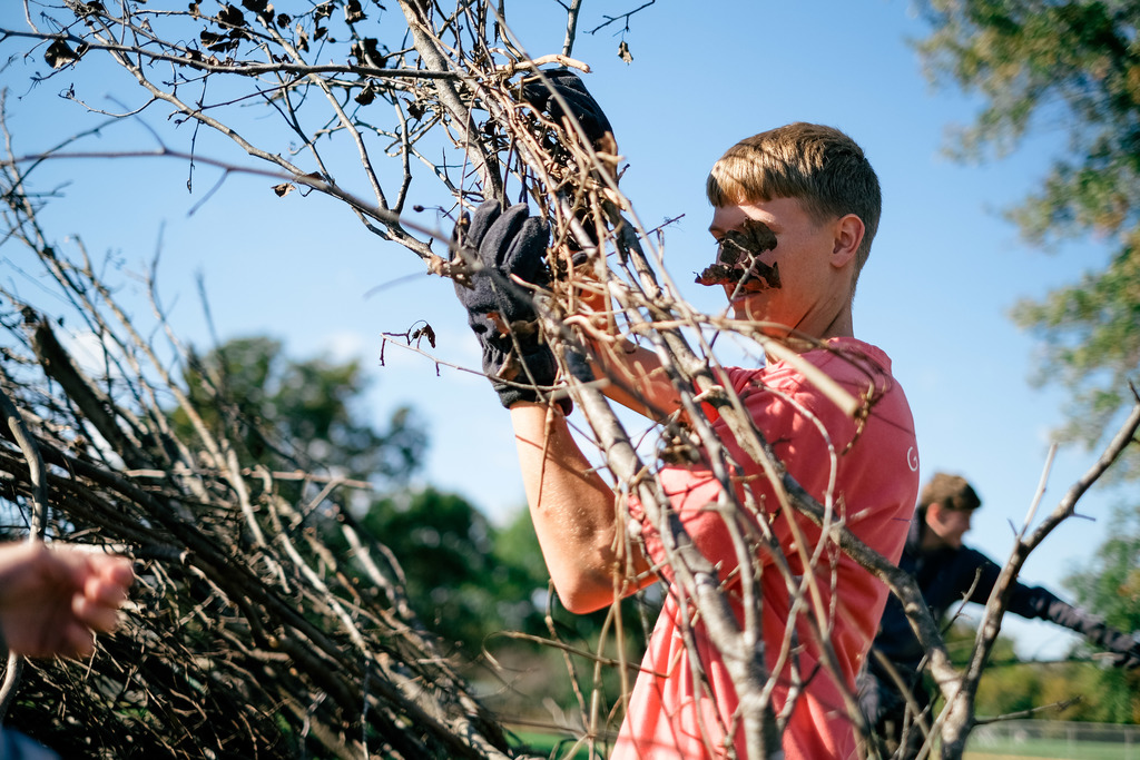Students Building Bonfire