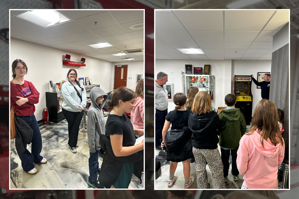 3rd-5th grade students delivering hand made cards to first responders at the Berea Fire Station