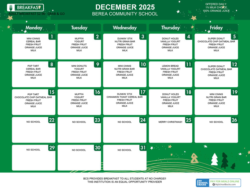 December Grab & Go Menu