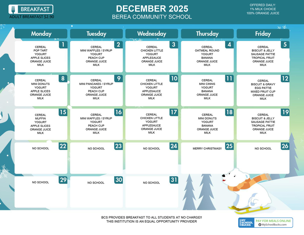 December Breakfast Menu