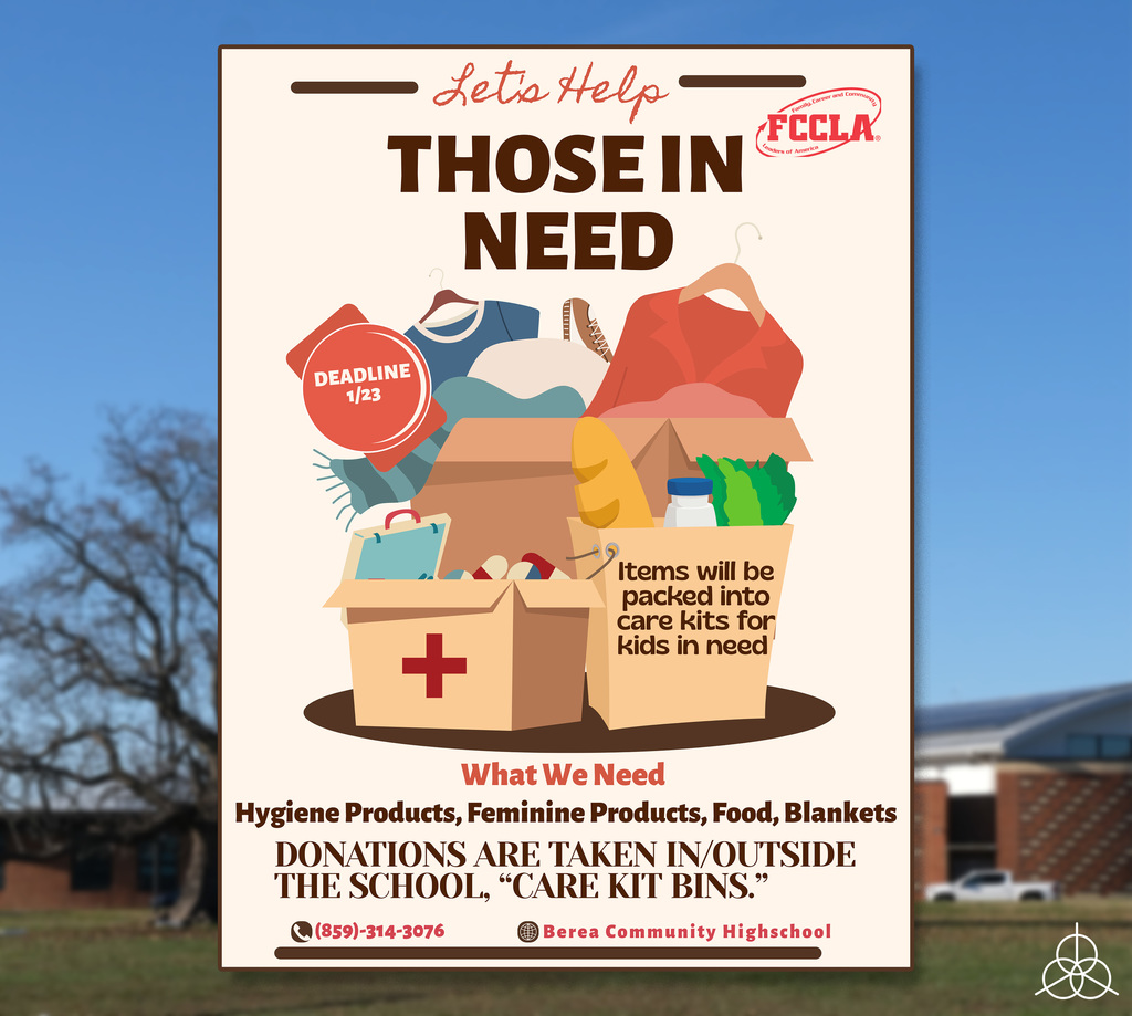 Let's Help Those in Need! Donations Taken In/Outside School in "Care Kit Bins"