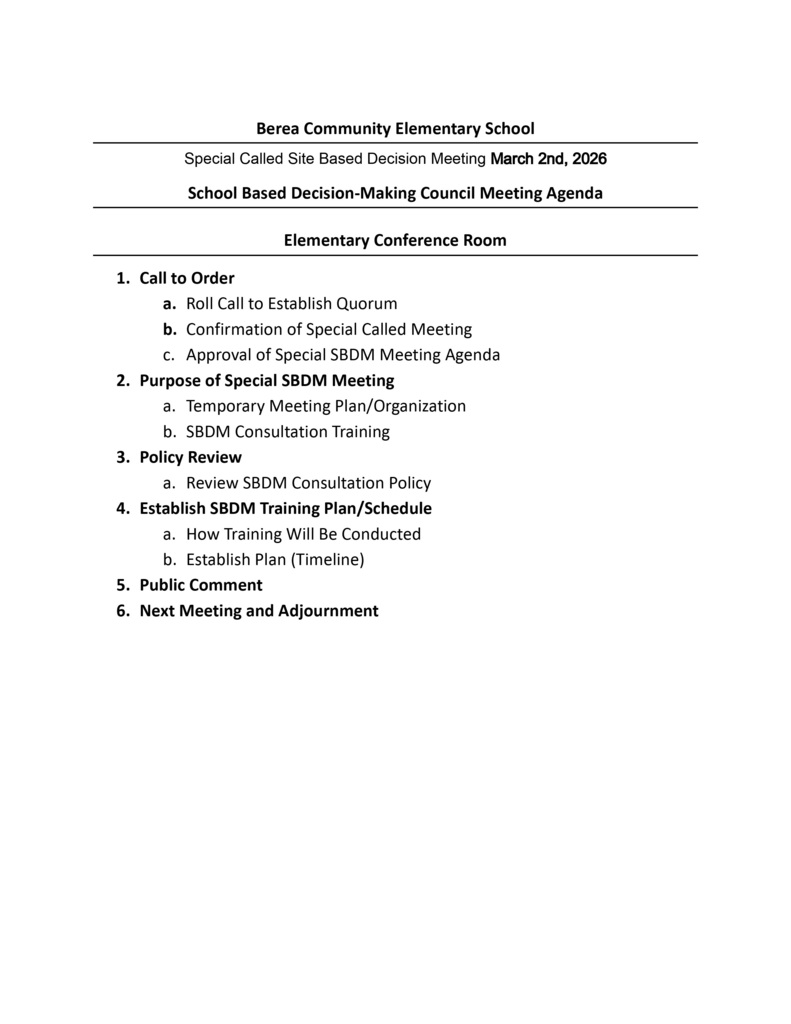 BCES SBDM Agenda