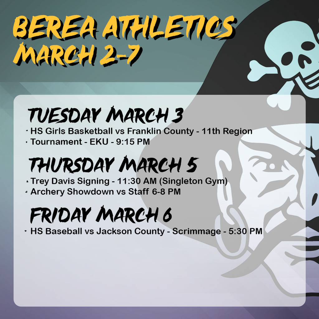 Athletics Schedule March 2-7