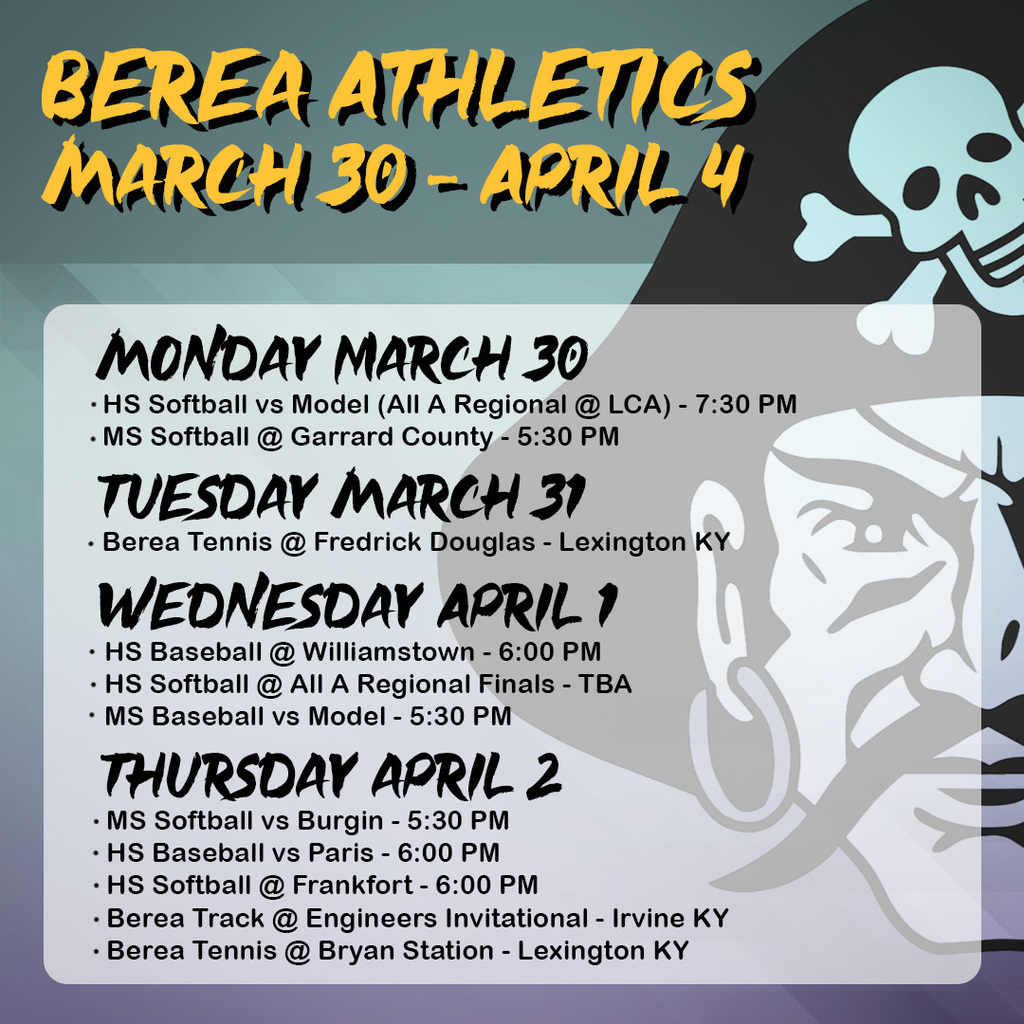 Berea Athletics March 30 - April 4