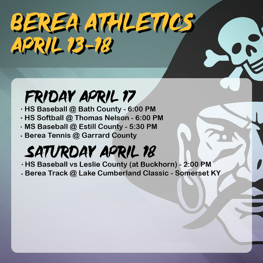 Berea Athletics Schedule April 13-18