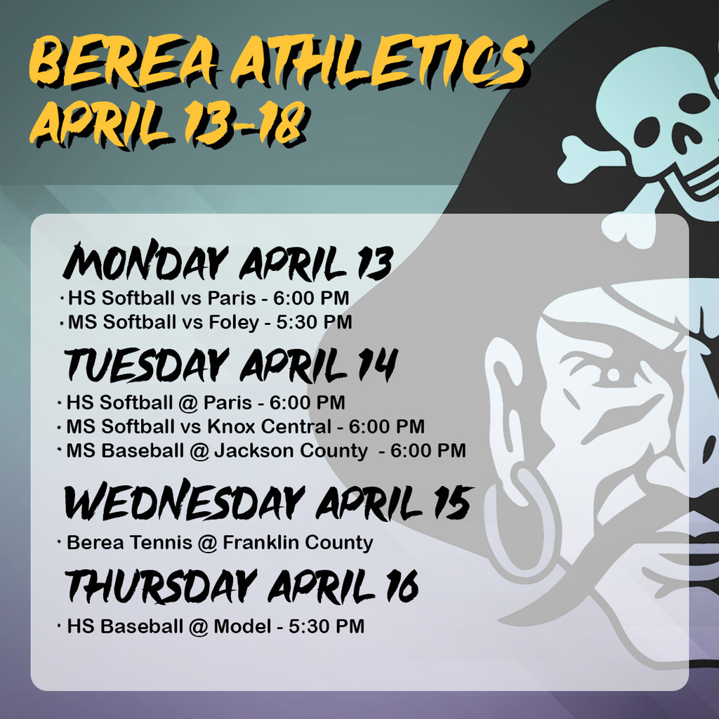 Berea Athletics Schedule April 13-18