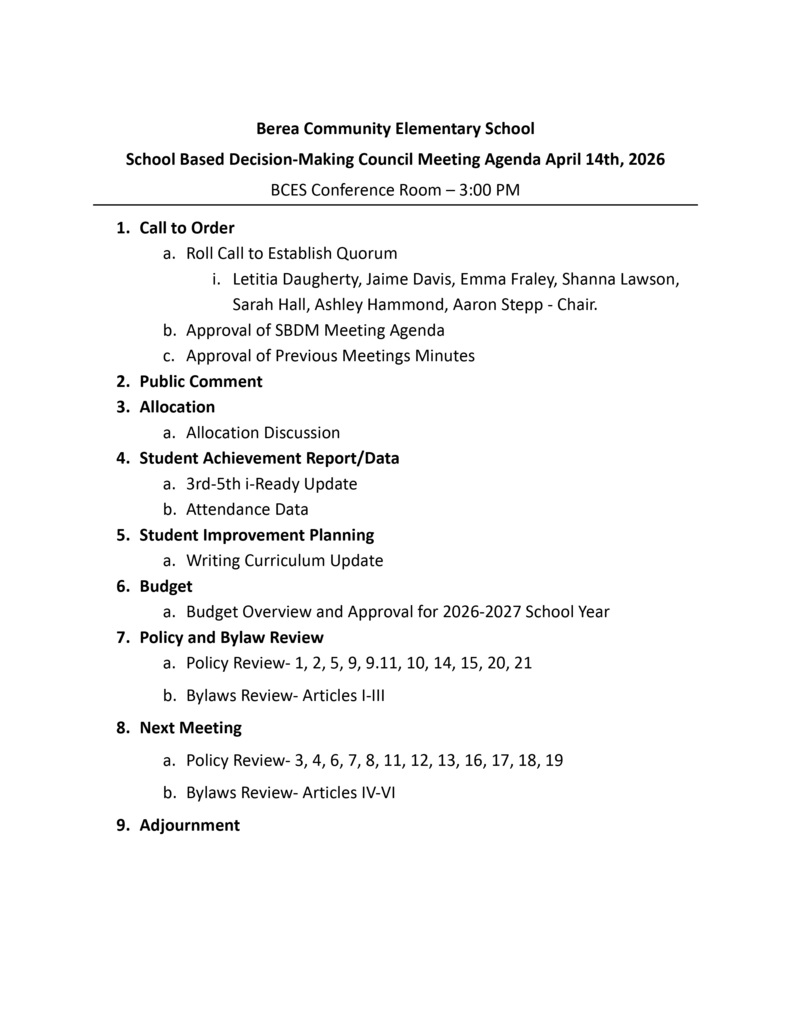 BCES SBDM Agenda April 14