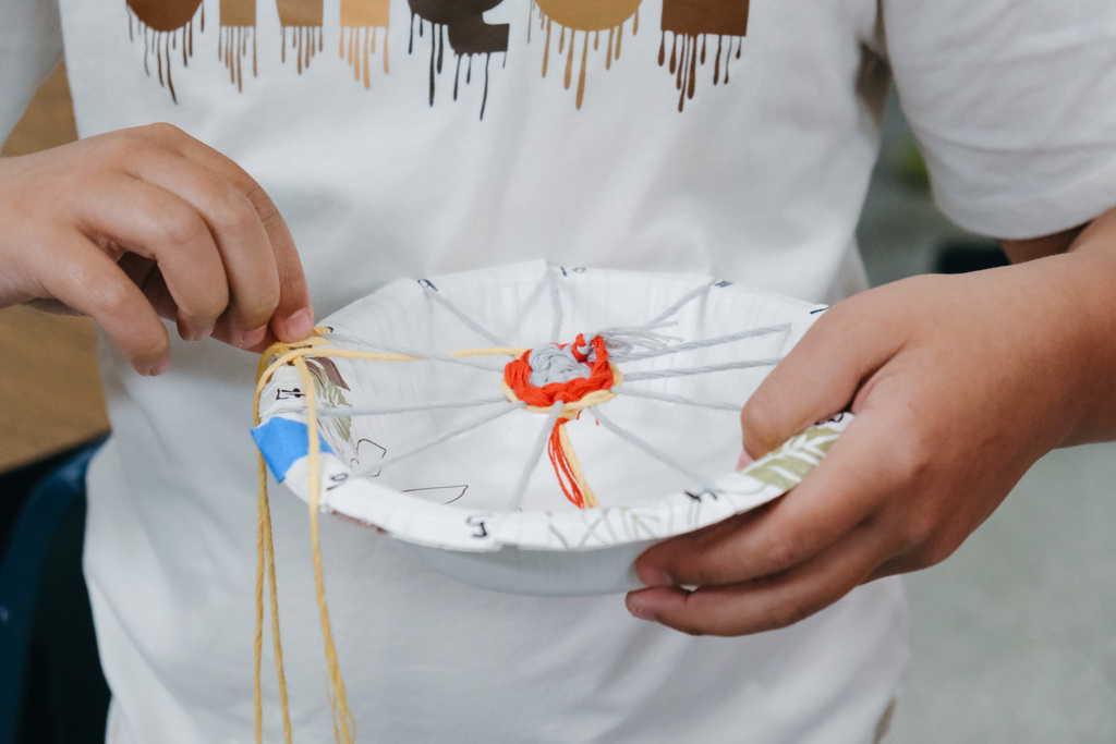 3rd Grade Yarn Weaving on Bowl Loom