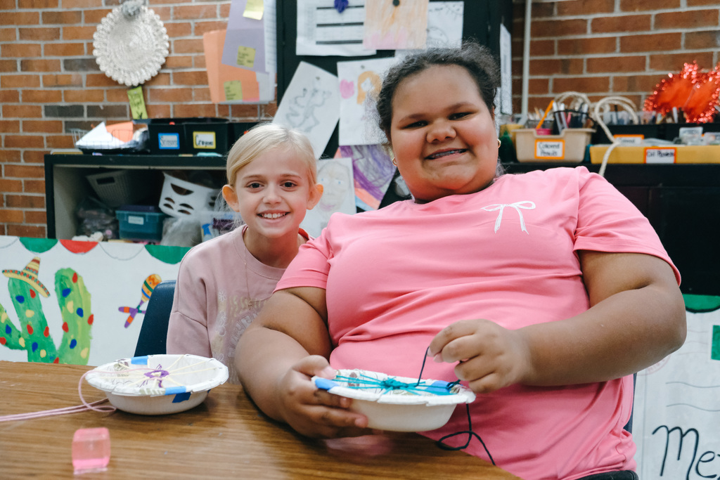 3rd Grade Yarn Weaving on Bowl Loom