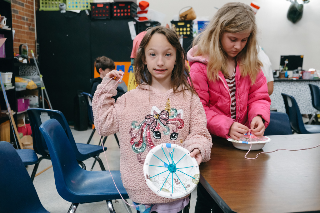 3rd Grade Yarn Weaving on Bowl Loom