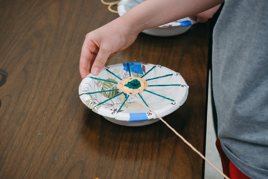 3rd Grade Yarn Weaving on Bowl Loom