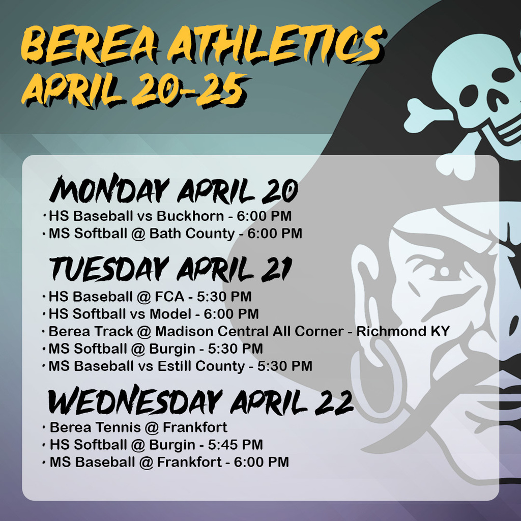 Berea Athletics Schedule April 20-25