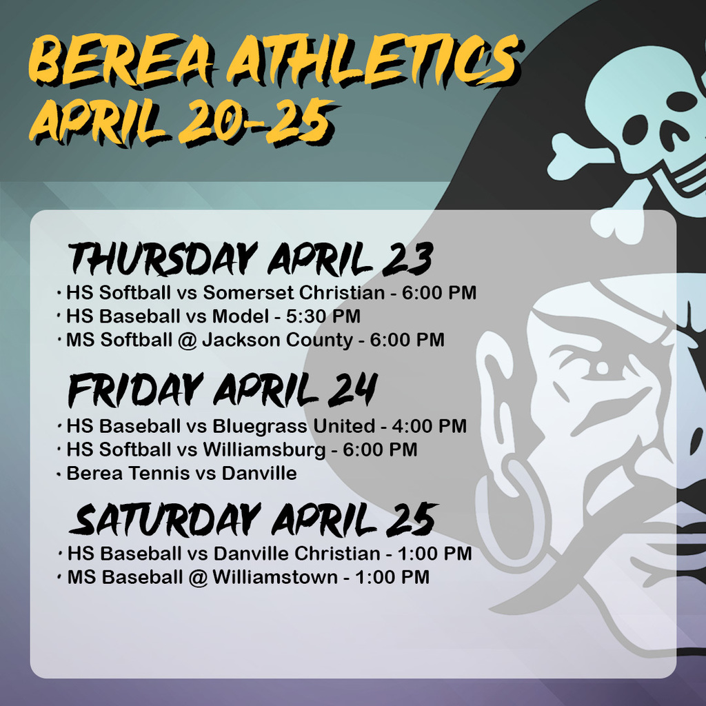 Berea Athletics Schedule April 20-25