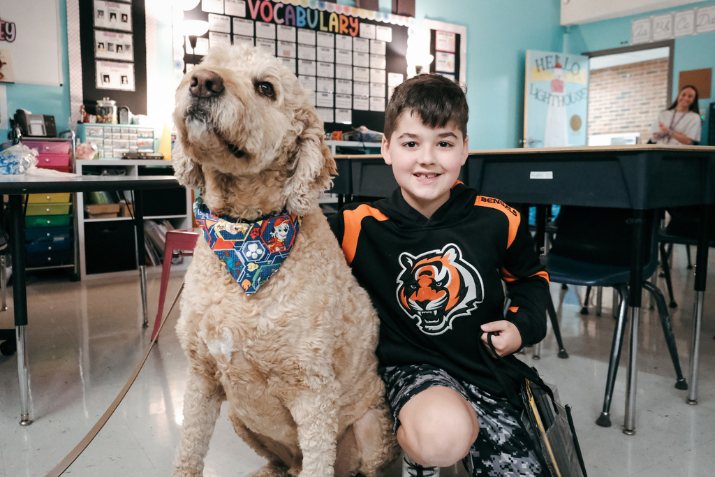 Officer Michael Rothermel and K9 Buddy visit Ms. Fraley's Classroom