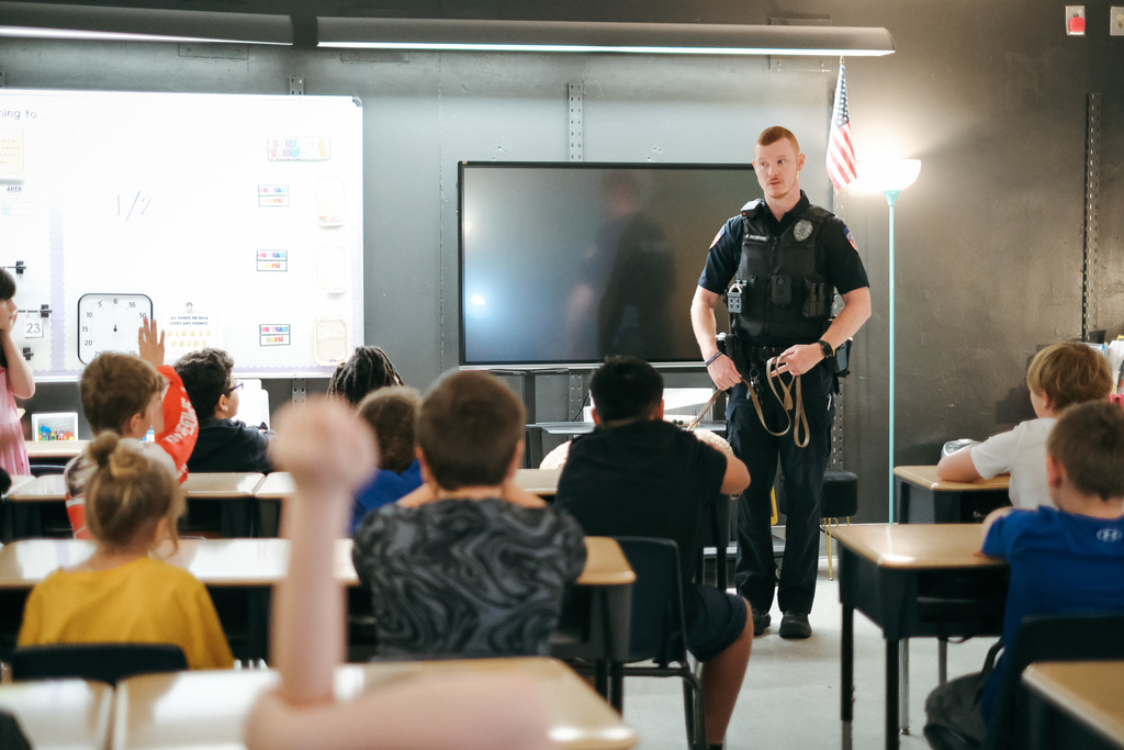 Officer Michael Rothermel and K9 Buddy visit Ms. Fraley's Classroom