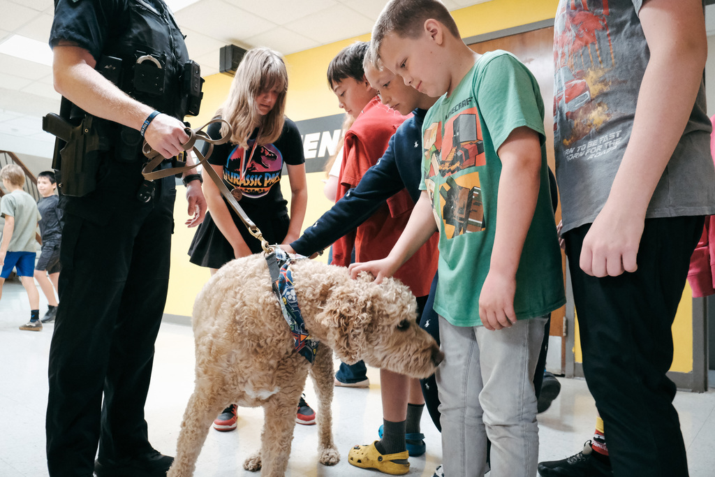 Officer Michael Rothermel and K9 Buddy visit Ms. Fraley's Classroom