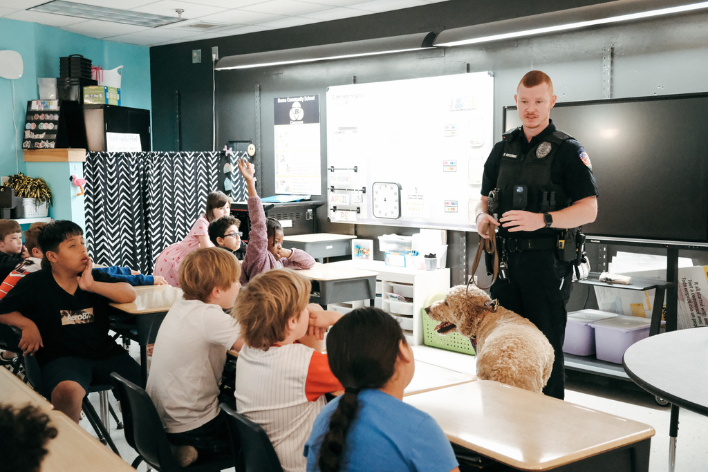 Officer Michael Rothermel and K9 Buddy visit Ms. Fraley's Classroom