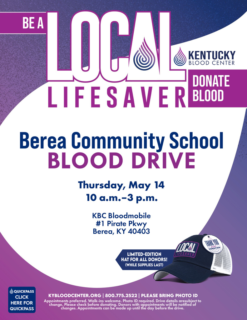 Berea Community School Blood Drive May 14