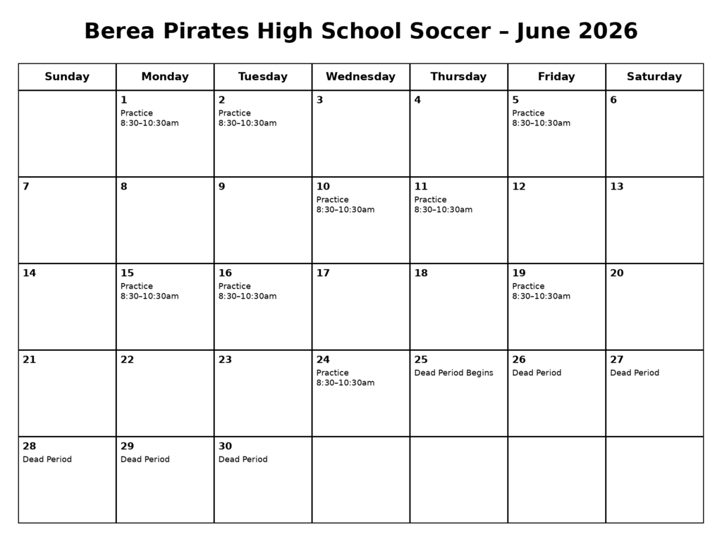 Berea Pirates High School Soccer Practice Schedule