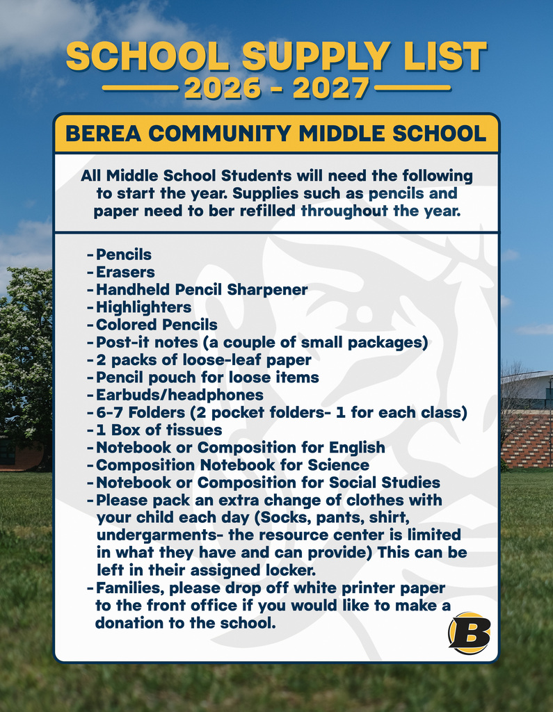 BCMS School Supply List for 2026-2027