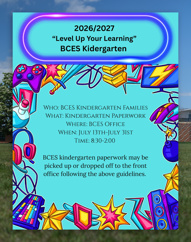 Kindergarten Paperwork is to be dropped off between July 13th and July 31st