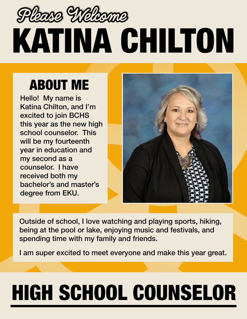 Please welcome our new high school couselor, Katina Chilton