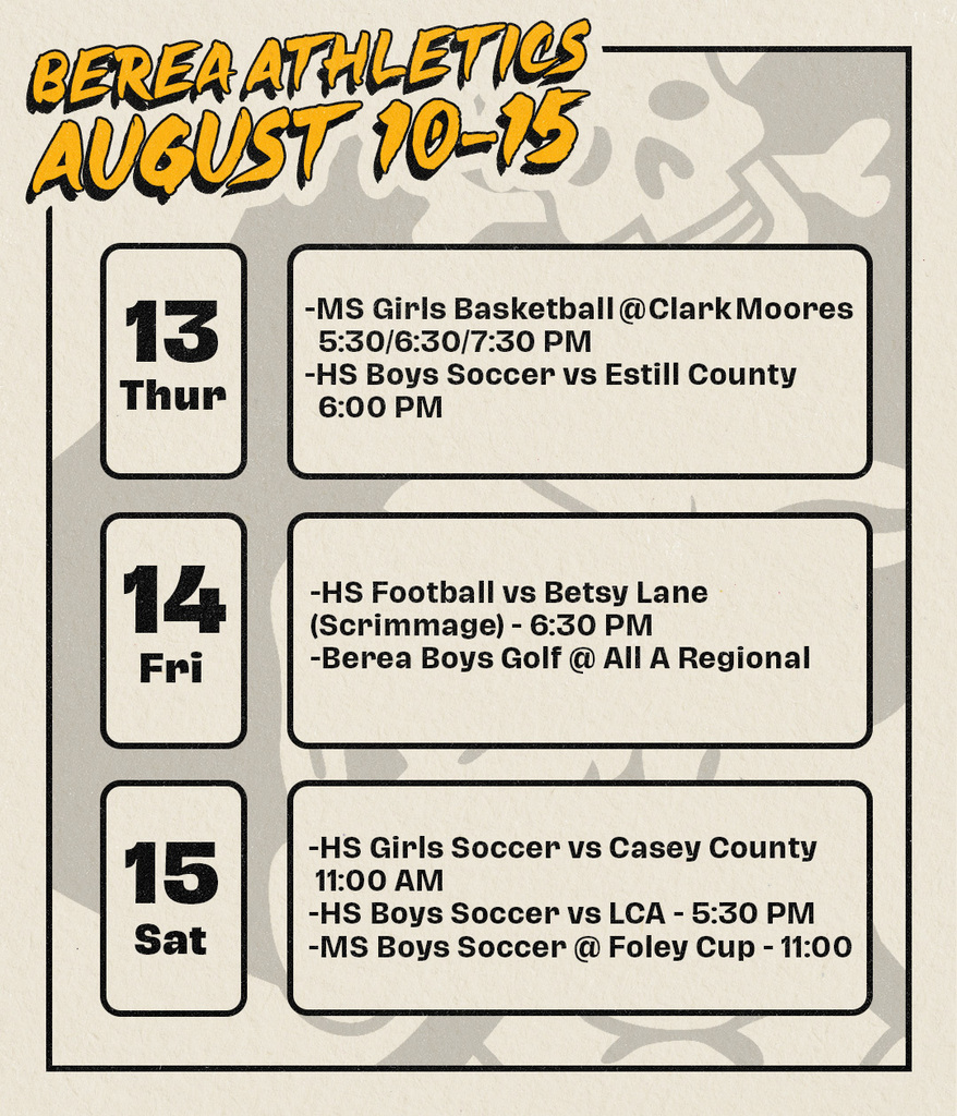 Berea Athletics August 10-15