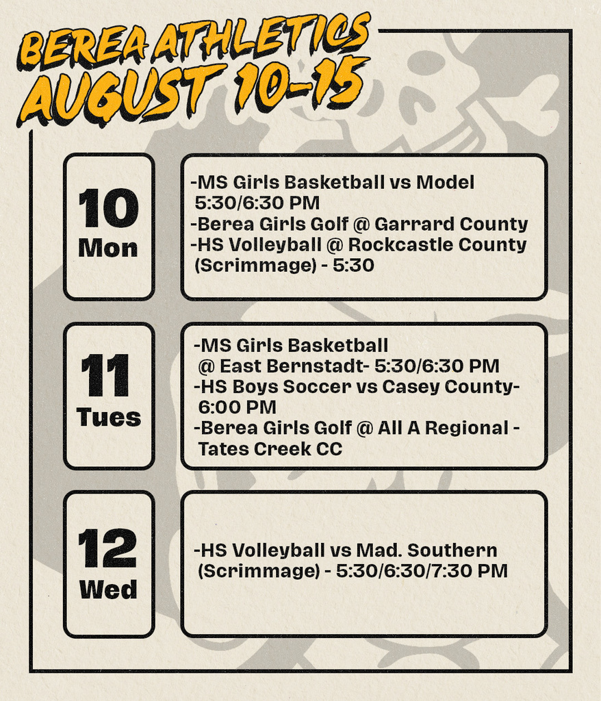 Berea Athletics August 10-15