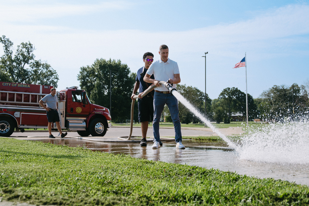 Fire Hose Cleaning School Sidewalks