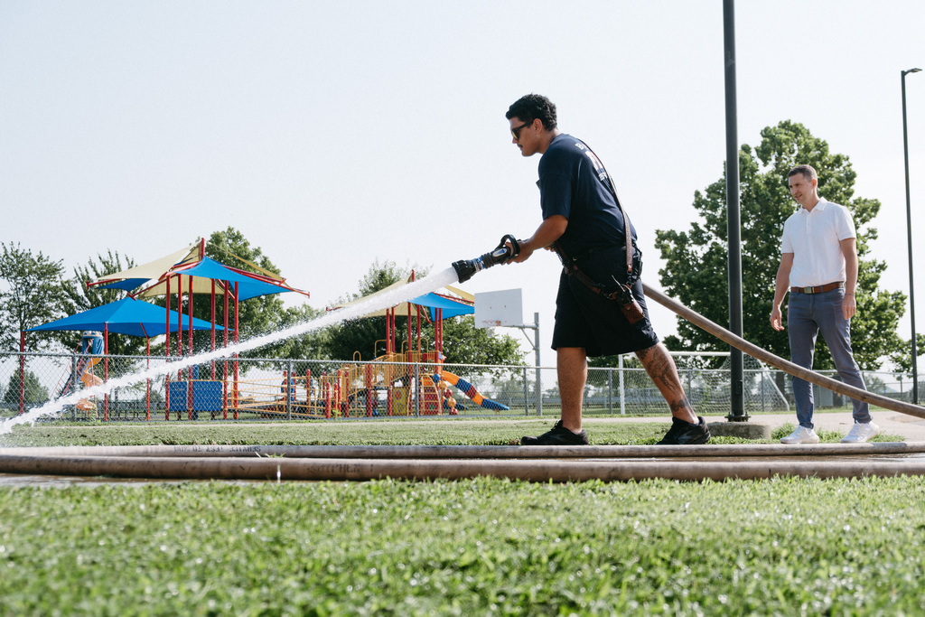 Fire Hose Cleaning School Sidewalks