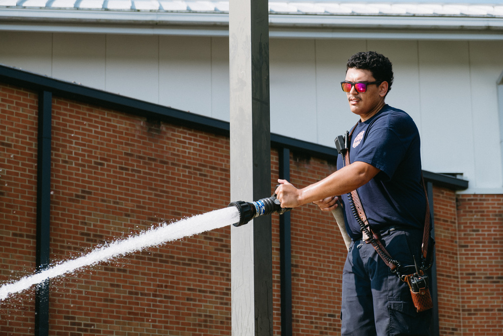 Fire Hose Cleaning School Sidewalks