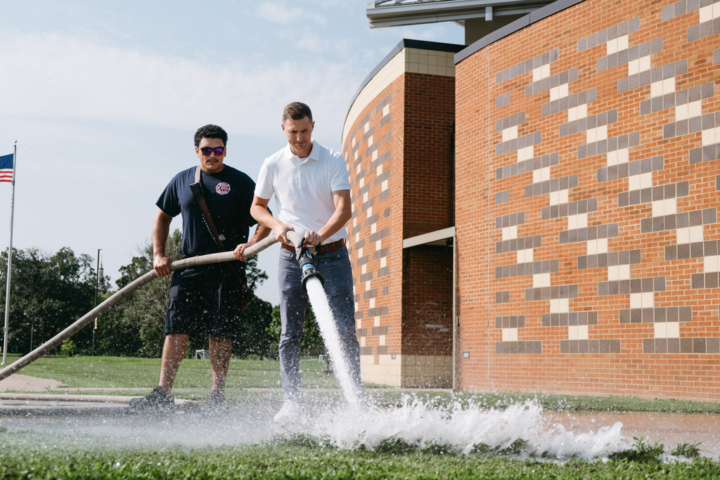 Fire Hose Cleaning School Sidewalks