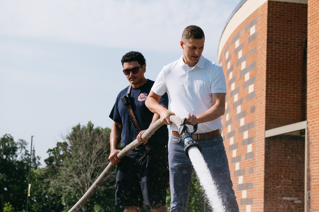 Fire Hose Cleaning School Sidewalks