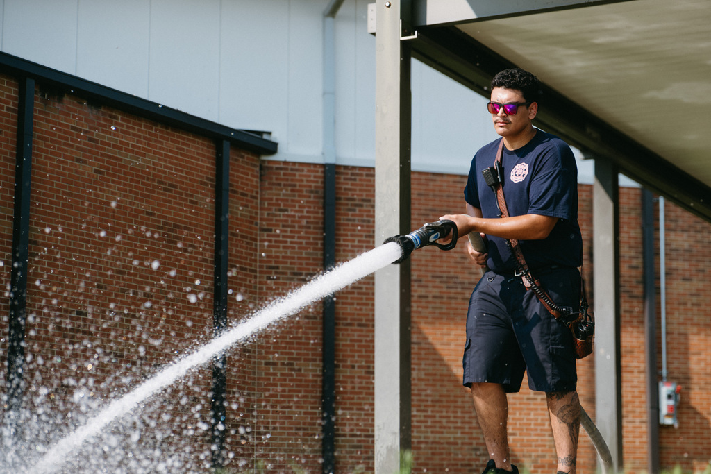 Fire Hose Cleaning School Sidewalks
