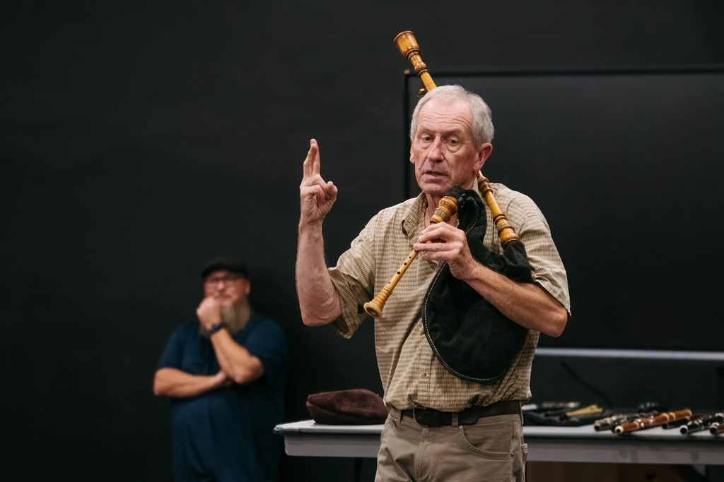 Irish Flute player John Skeleton gives presentation for students