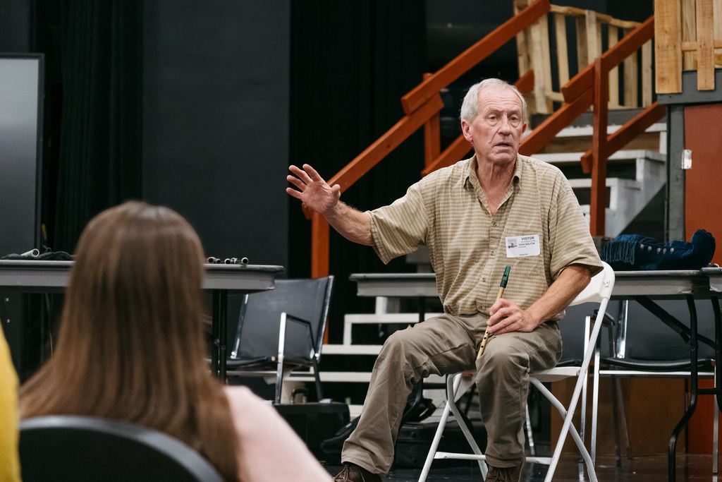 Irish Flute player John Skeleton gives presentation for students
