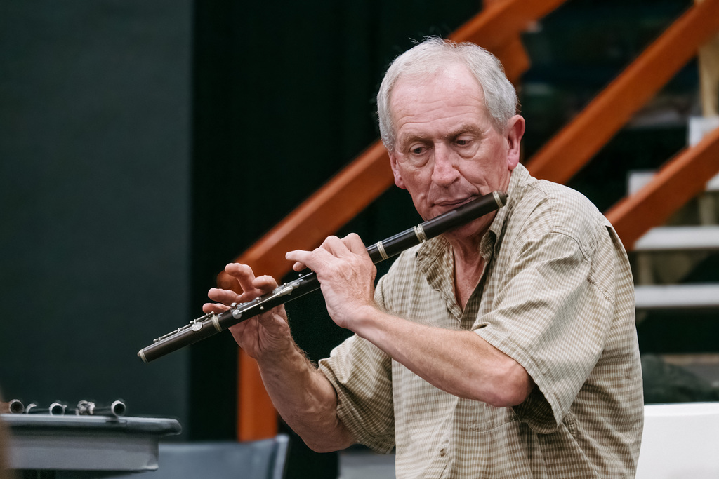 Irish Flute player John Skeleton gives presentation for students