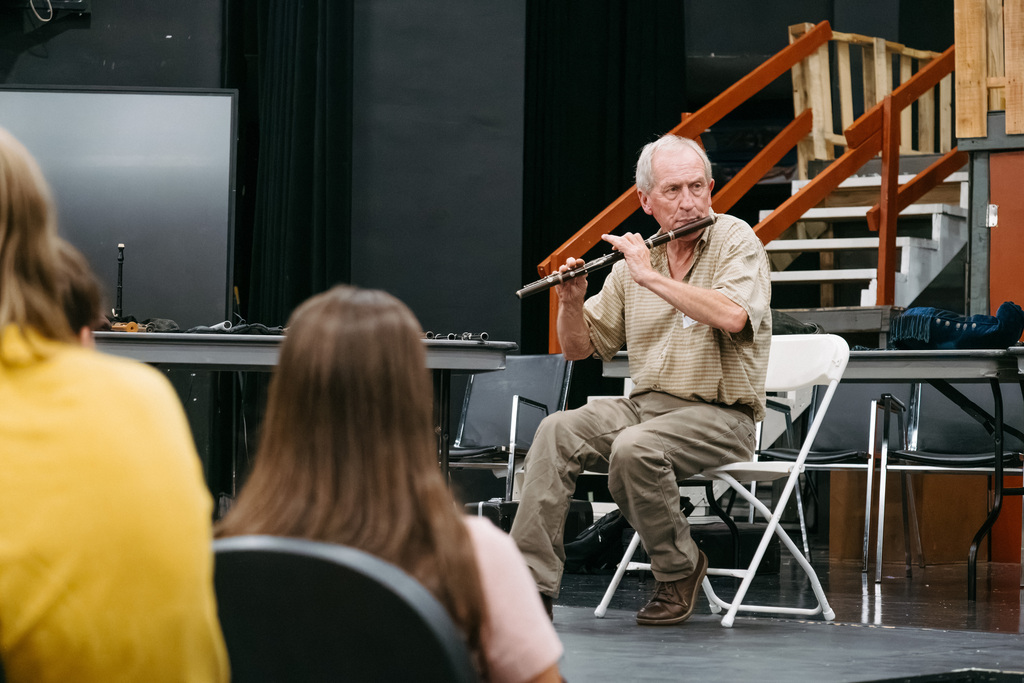 Irish Flute player John Skeleton gives presentation for students
