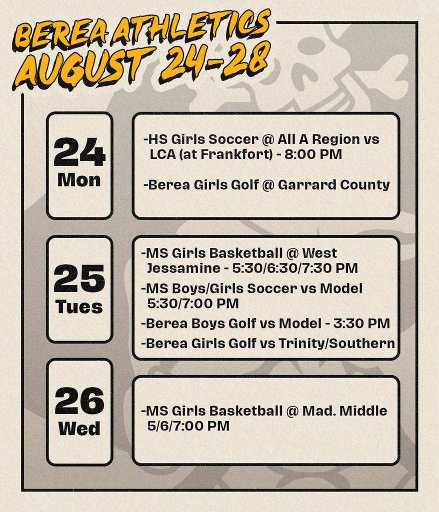 Athletics Schedule August 24-28