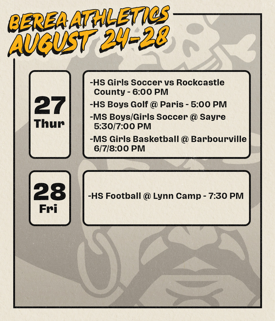 Athletics Schedule August 24-28